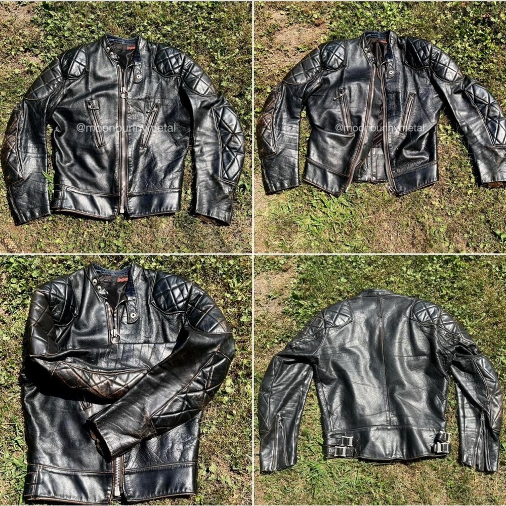 Vintage Distressed Quilted Leather Jacket Moto Biker Grunge Goth Punk XS Patina - Picture 4 of 9